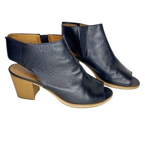 Gabor Peep Toe Black Leather Block Heel Cutout Booties